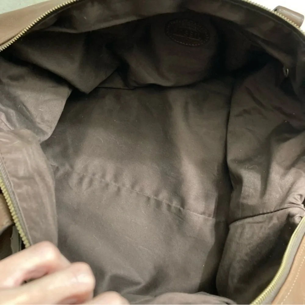 Fossil brown leather duffle travel bag unisex awesome